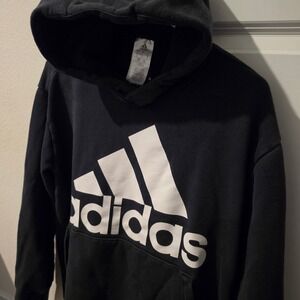 Adidas Mens Pullover Hoodie Black White Mountain Logo Graphic Fleece Large